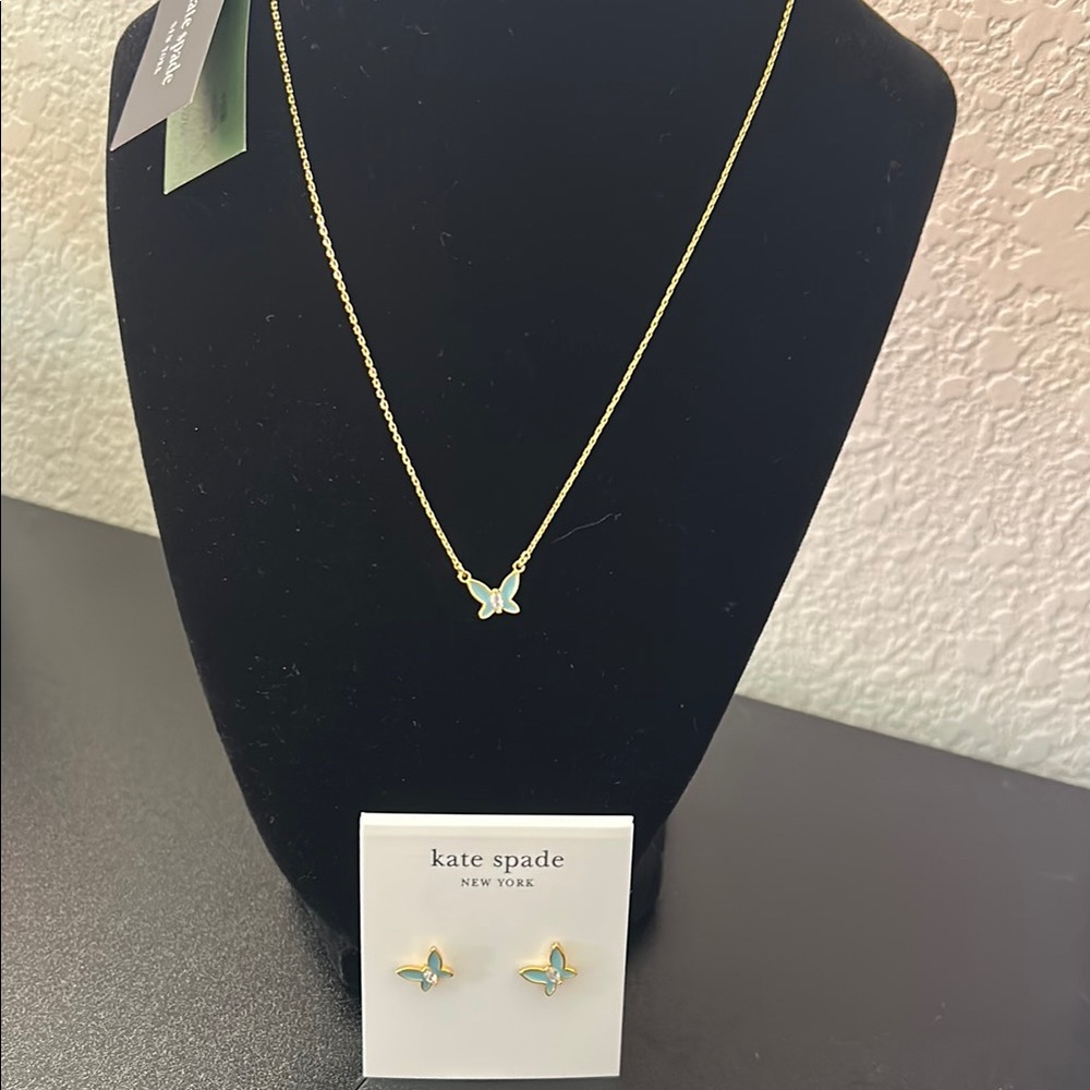 Kate Spade Gold and Blue Butterfly Necklace